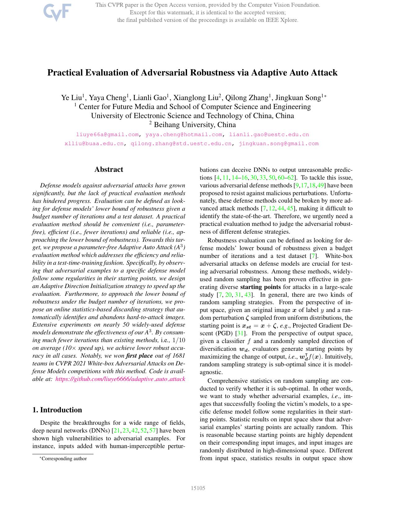 Practical Evaluation of Adversarial Robustness via Adaptive Auto Attack by Ye Liu & Yaya Cheng & Lianli Gao & Xianglong Liu & Qilong Zhang & Jingkuan Song