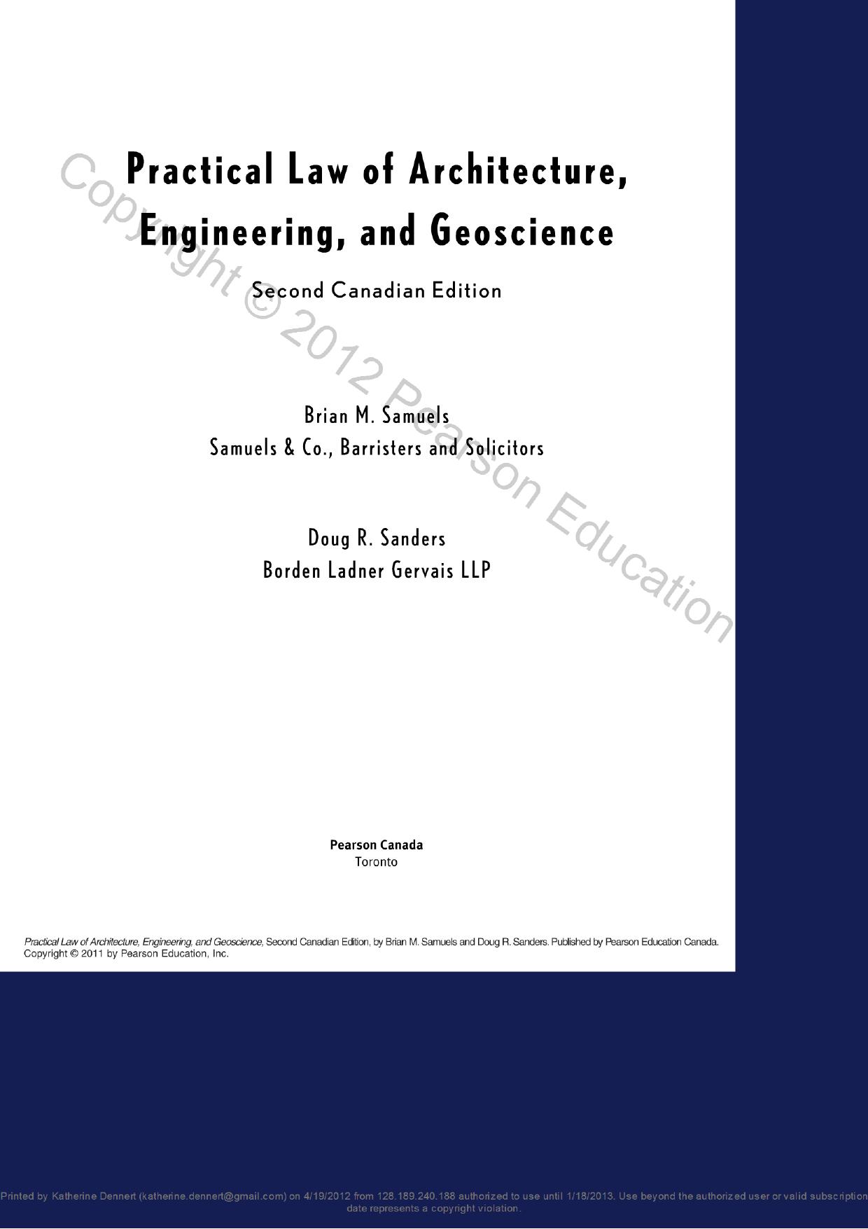 Practical Law of Architecture, Engineering, and Geoscience by Brian M. Samuels Doug R. Sanders