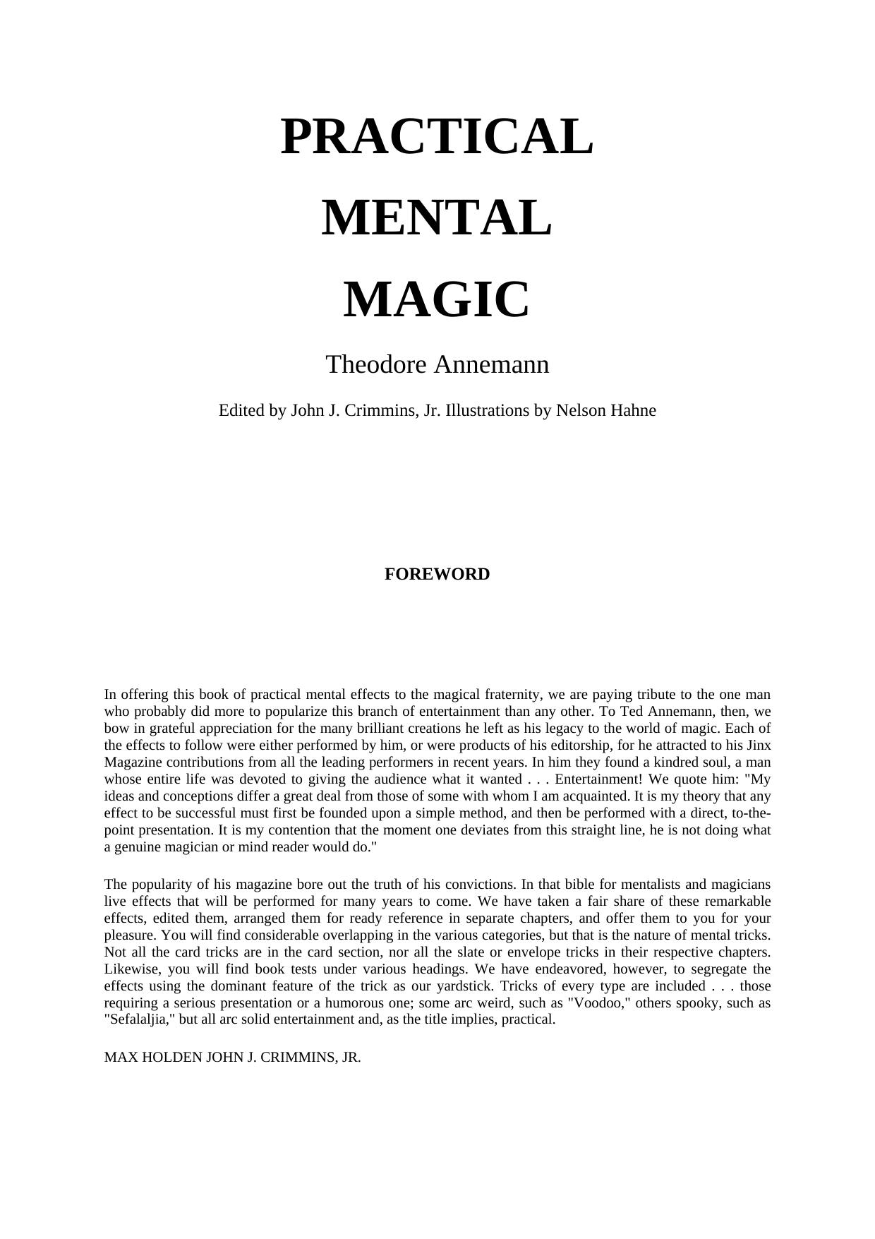 Practical Mental Magic by Theodore Annemann