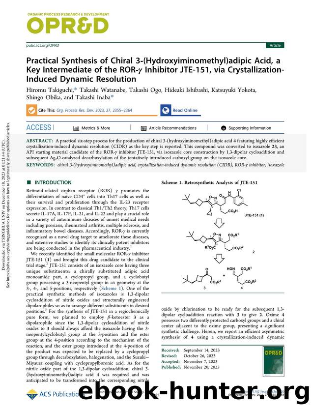Practical Synthesis of Chiral 3-(Hydroxyiminomethyl)adipic Acid, a Key Intermediate of the ROR-Î³ Inhibitor JTE-151, via Crystallization-Induced Dynamic Resolution by unknow