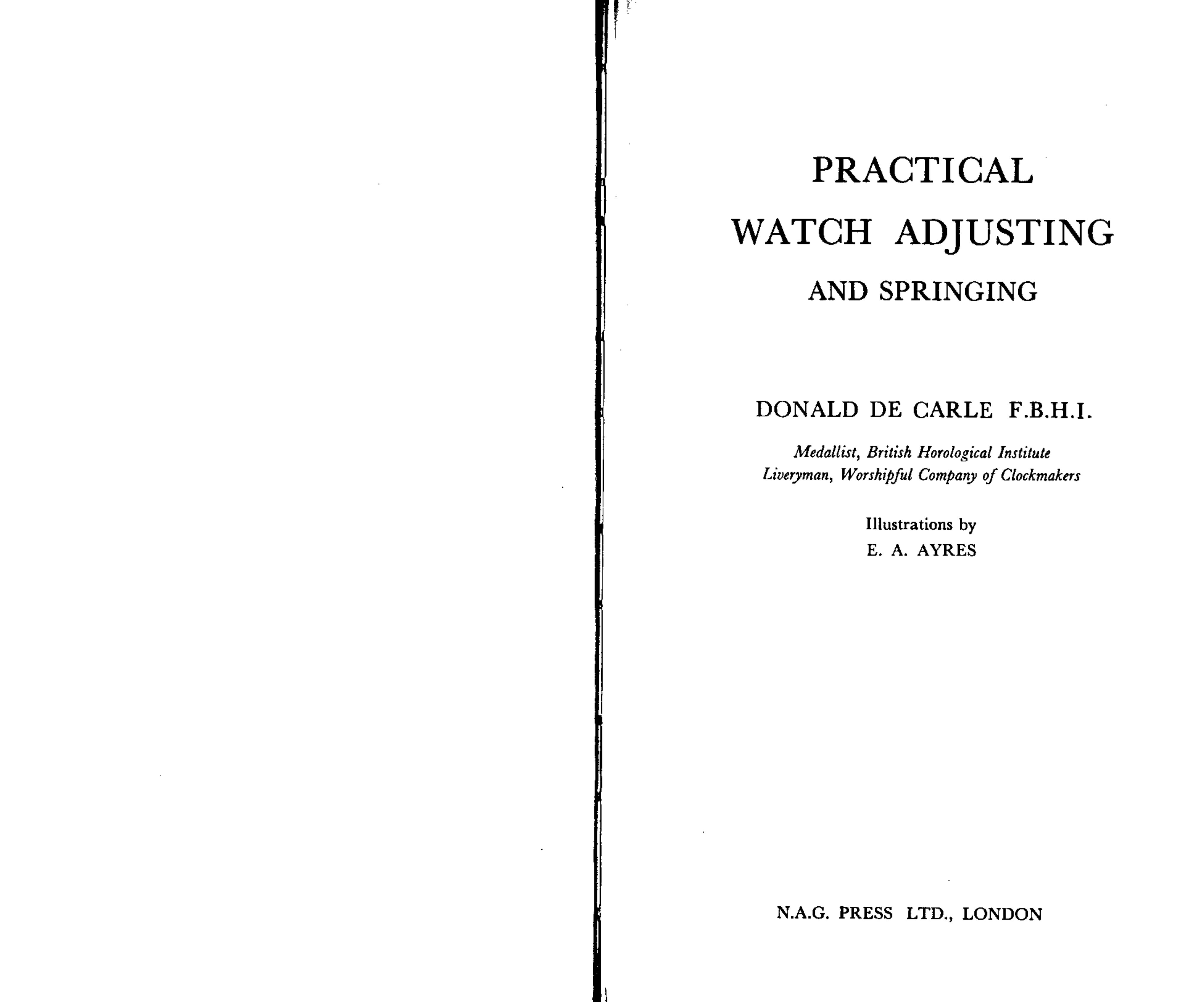 Practical Watch Adjusting by Donald de Carle