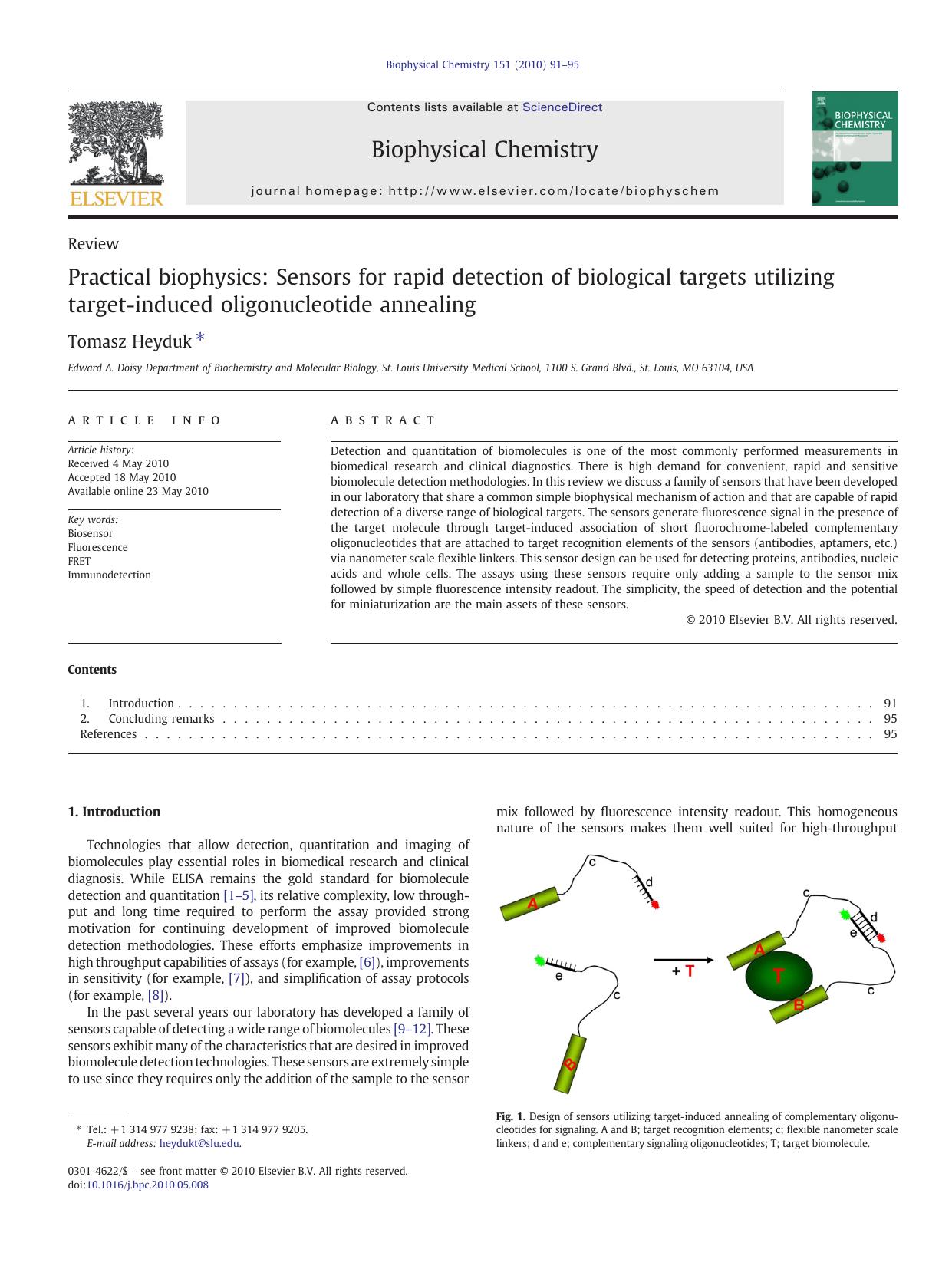 Practical biophysics: Sensors for rapid detection of biological targets utilizing target-induced oligonucleotide annealing by Tomasz Heyduk