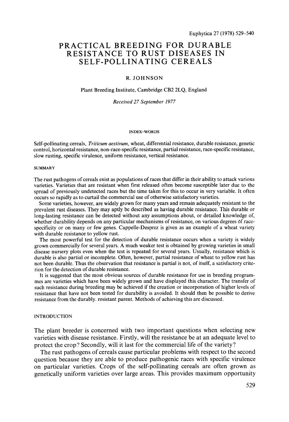 Practical breeding for durable resistance to rust diseases in self-pollinating cereals by Unknown