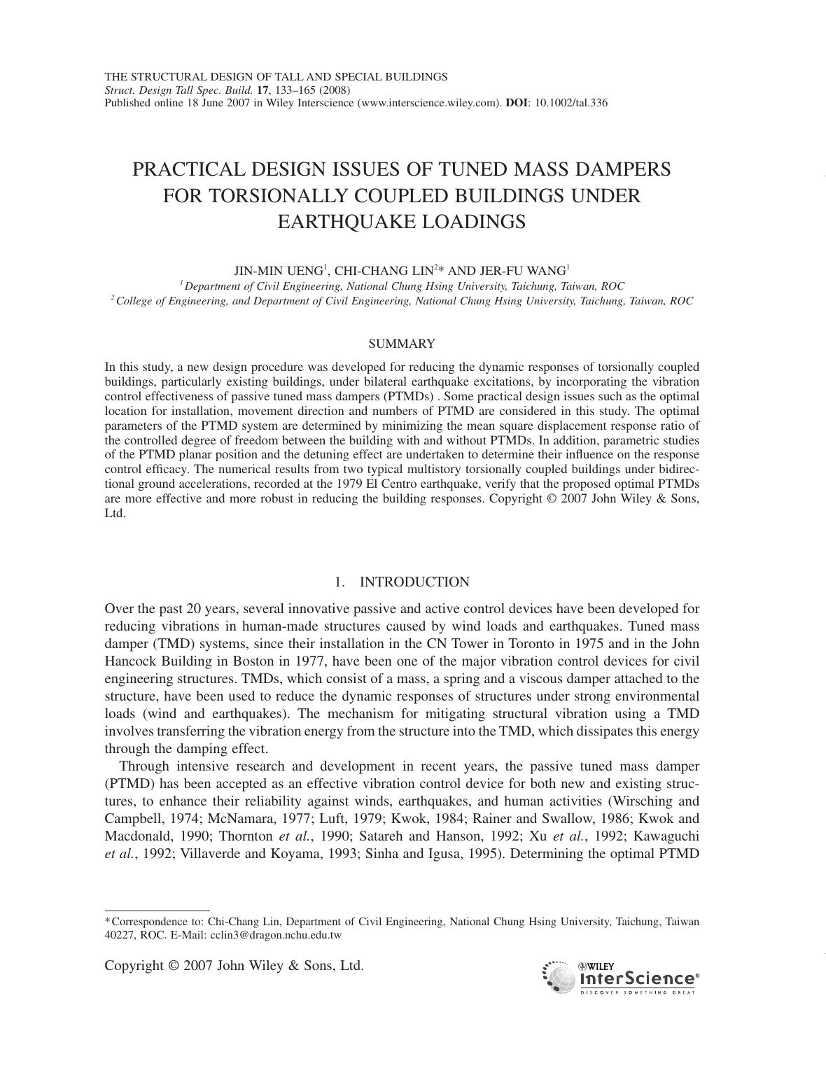 Practical design issues of tuned mass dampers for torsionally coupled buildings under earthquake loadings by M34