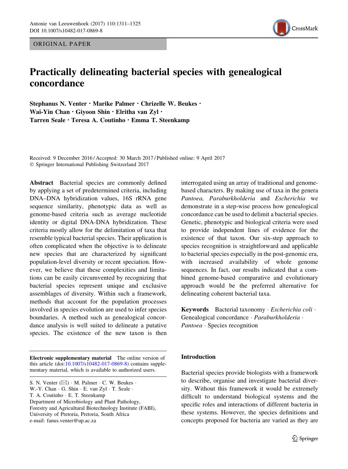 Practically delineating bacterial species with genealogical concordance by unknow