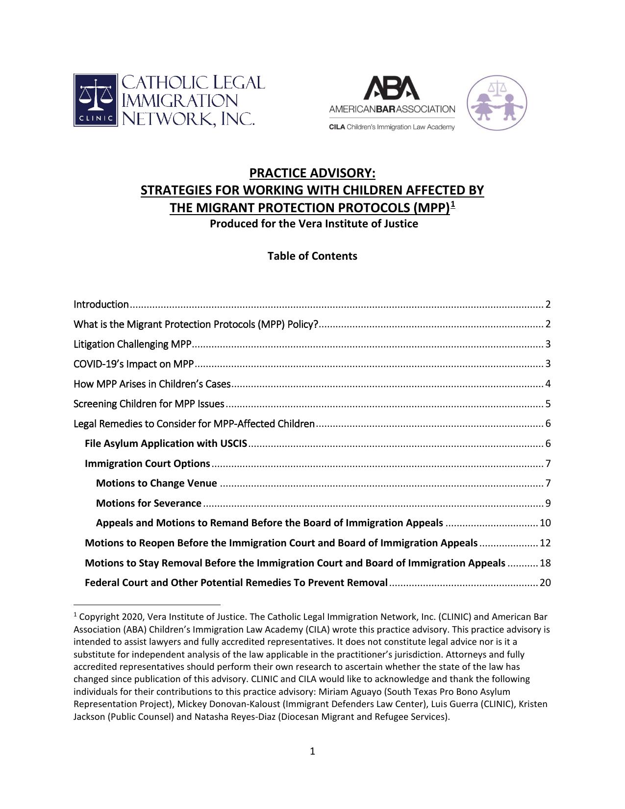 Practice Advisory: Strategies for Working with Children Affected by the Migrant Protection Protocols (MPP) by unknow