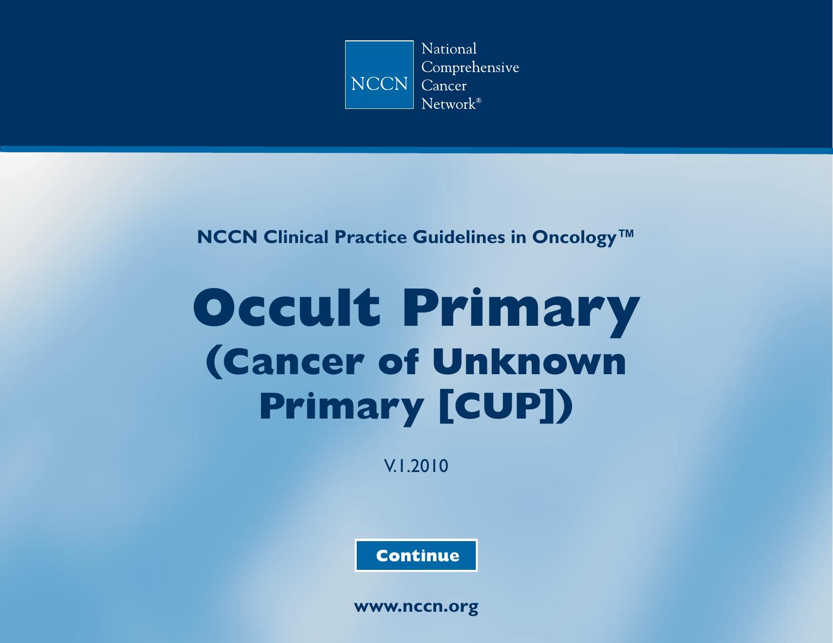 Practice Guidelines in Oncology - Occult Primary by The National Comprehensive Cancer Network