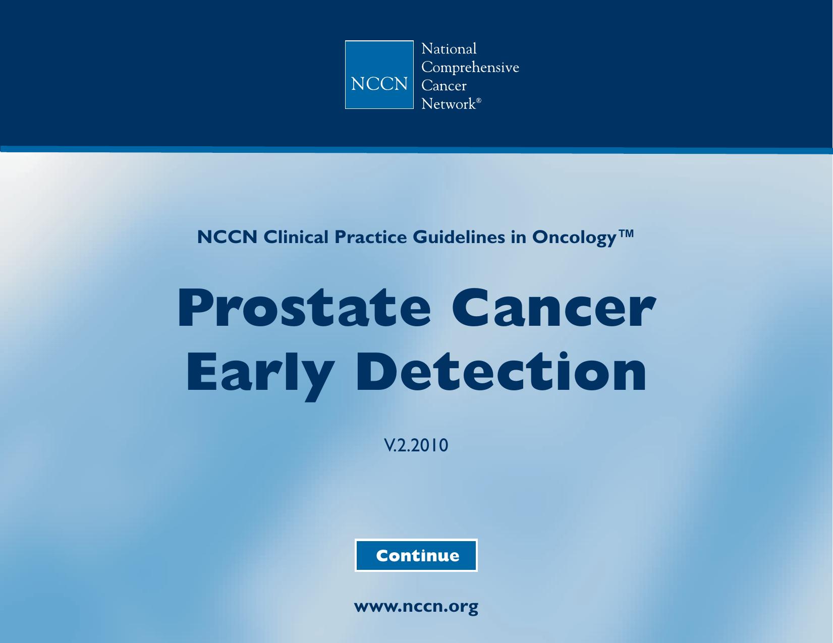 Practice Guidelines in Oncology - Prostate Cancer Early Detection by The National Comprehensive Cancer Network