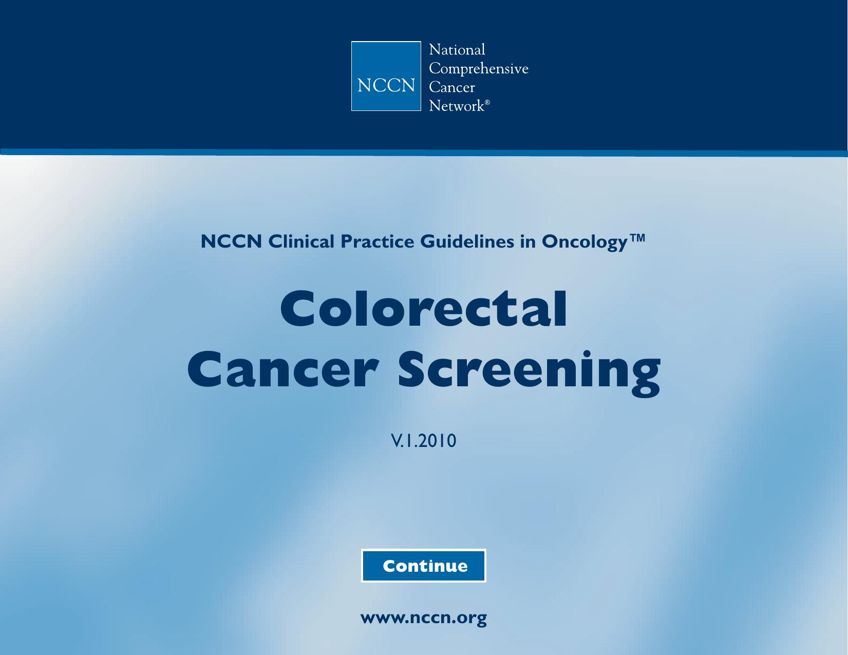 Practice Guidelines in Oncology by The National Comprehensive Cancer Network