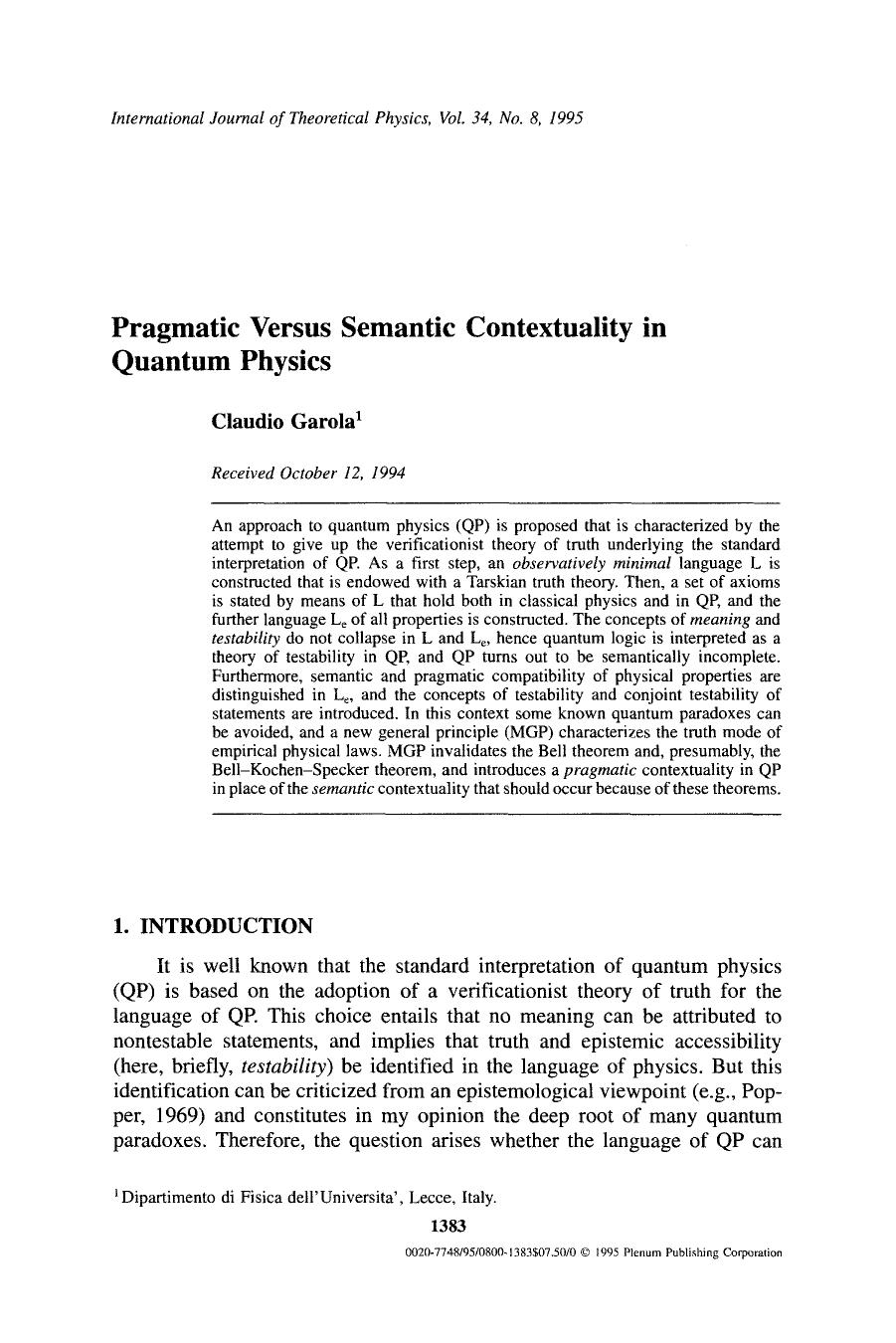 Pragmatic versus semantic contextuality in quantum physics by Unknown