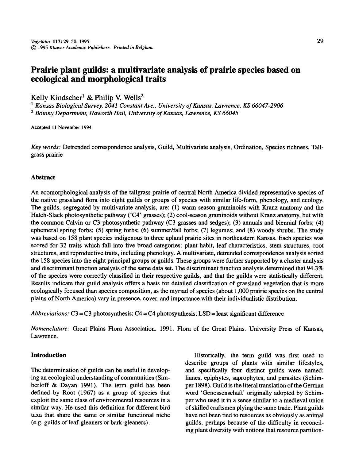 Prairie plant guilds: a multivariate analysis of prairie species based on ecological and morphological traits by Unknown