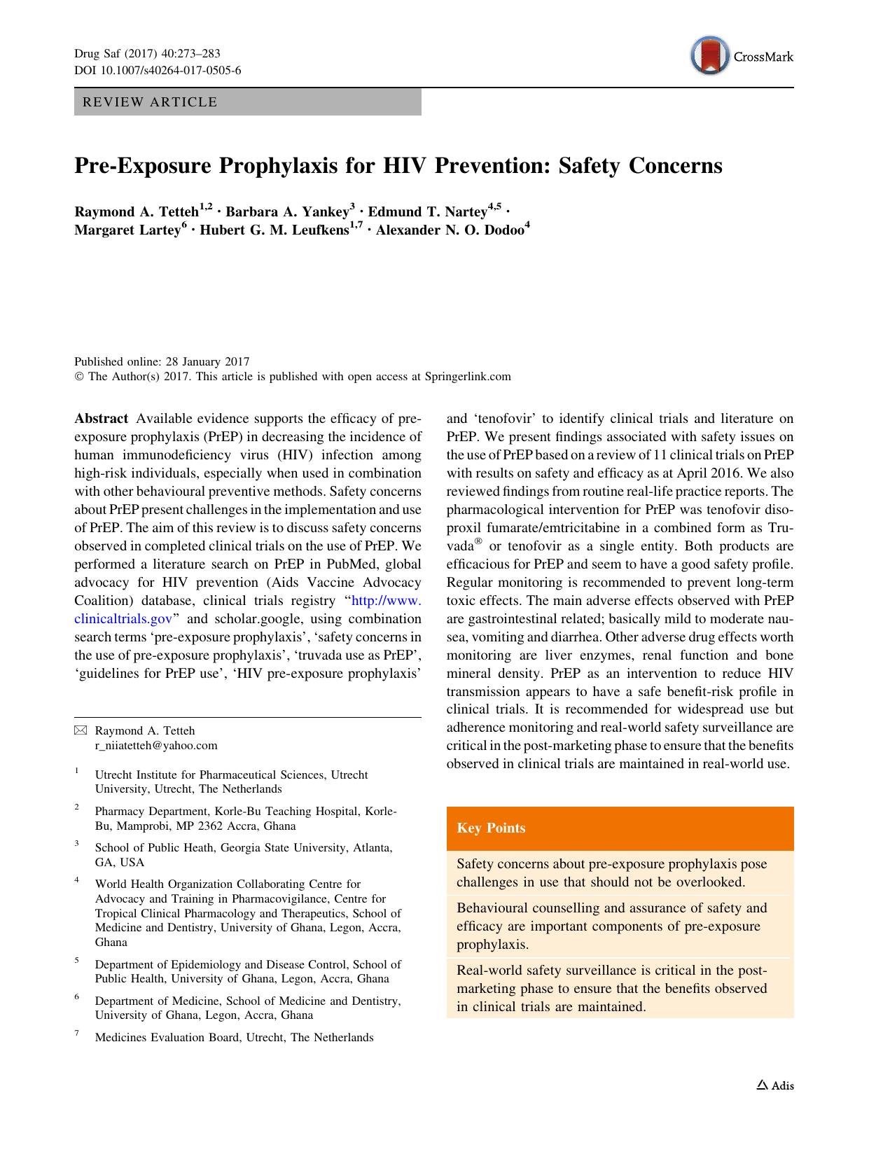 Pre-Exposure Prophylaxis for HIV Prevention: Safety Concerns by unknow