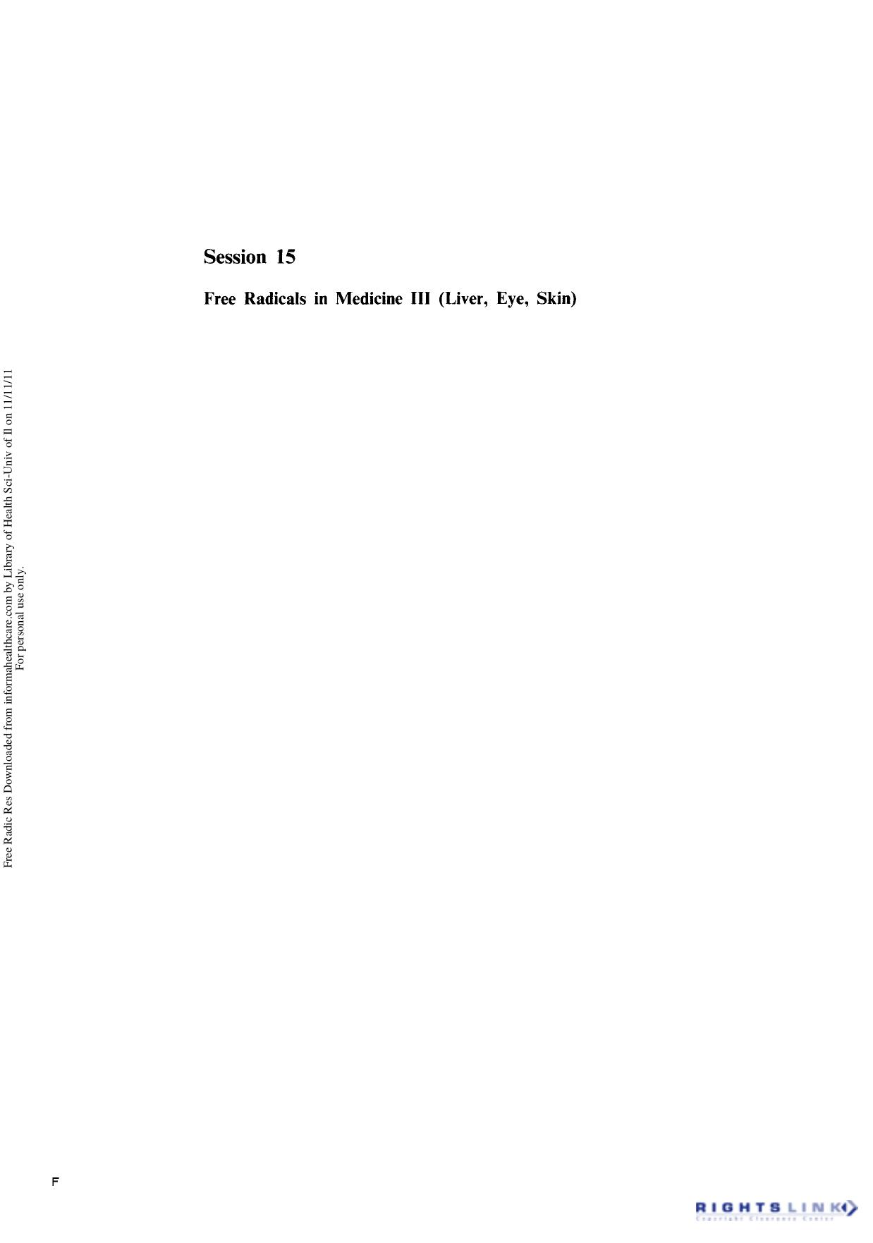 Pre-Meeting Conference: Free Radical Mechanism of Cell Injury: Part 2 by Unknown