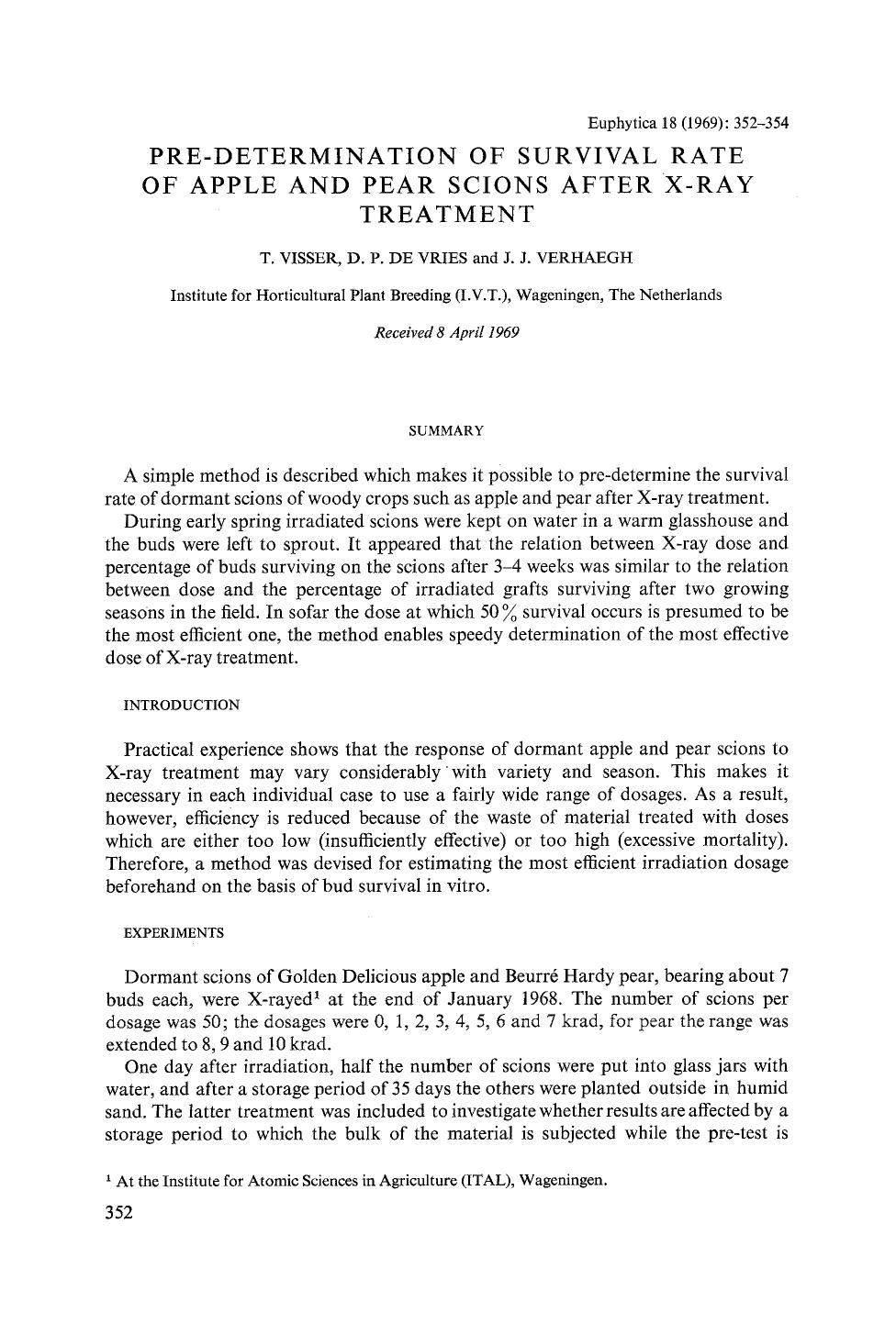 Pre-determination of survival rate of apple and pear scions after X-ray treatment by Unknown