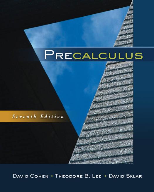 Precalculus by David Cohen; Theodore B Lee; David Sklar