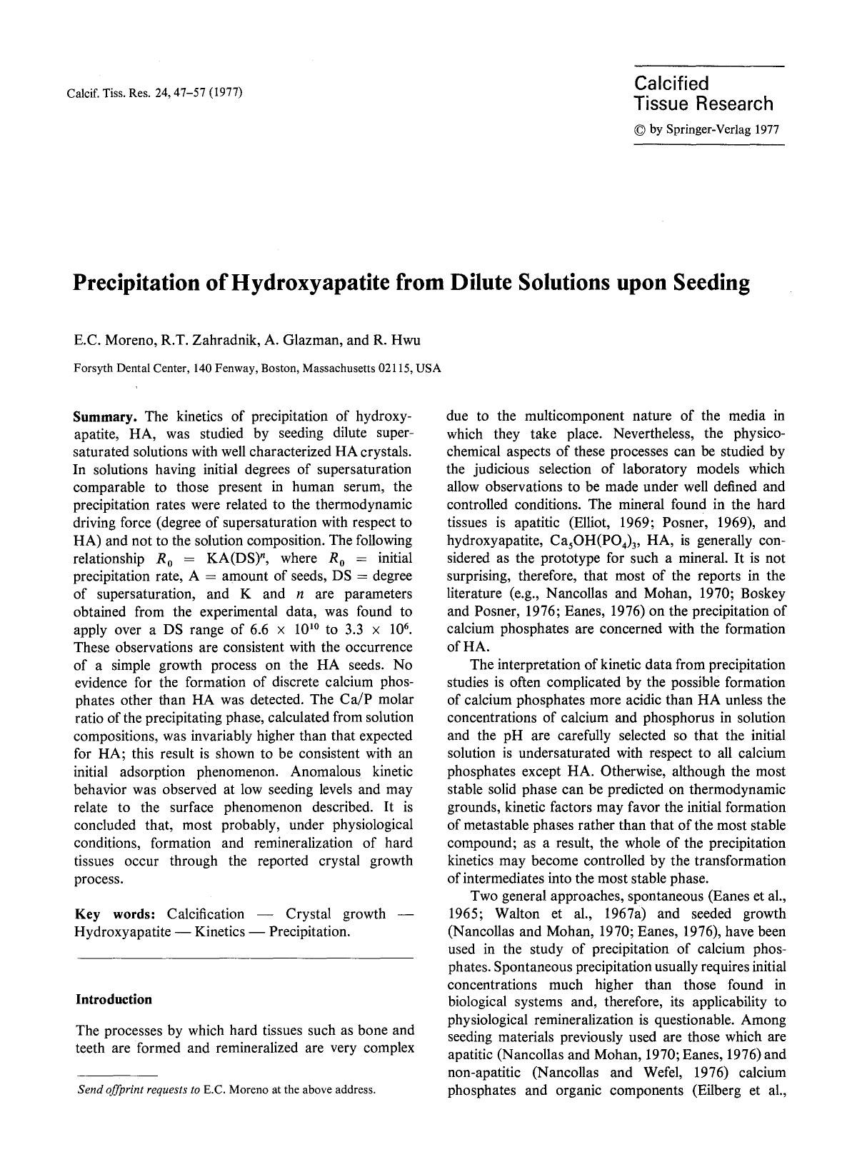 Precipitation of hydroxyapatite from dilute solutions upon seeding by Unknown