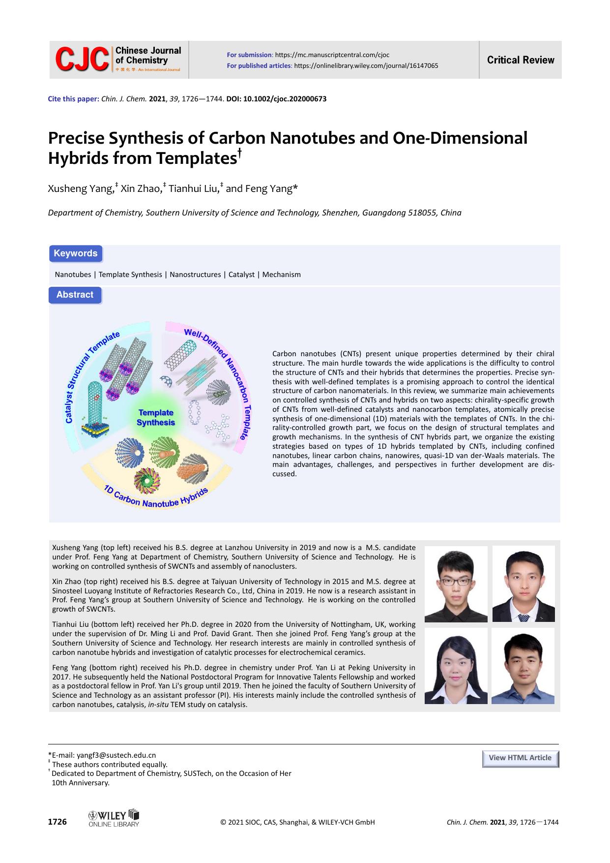 Precise Synthesis of Carbon Nanotubes and One-Dimensional Hy-brids from Templates by USER