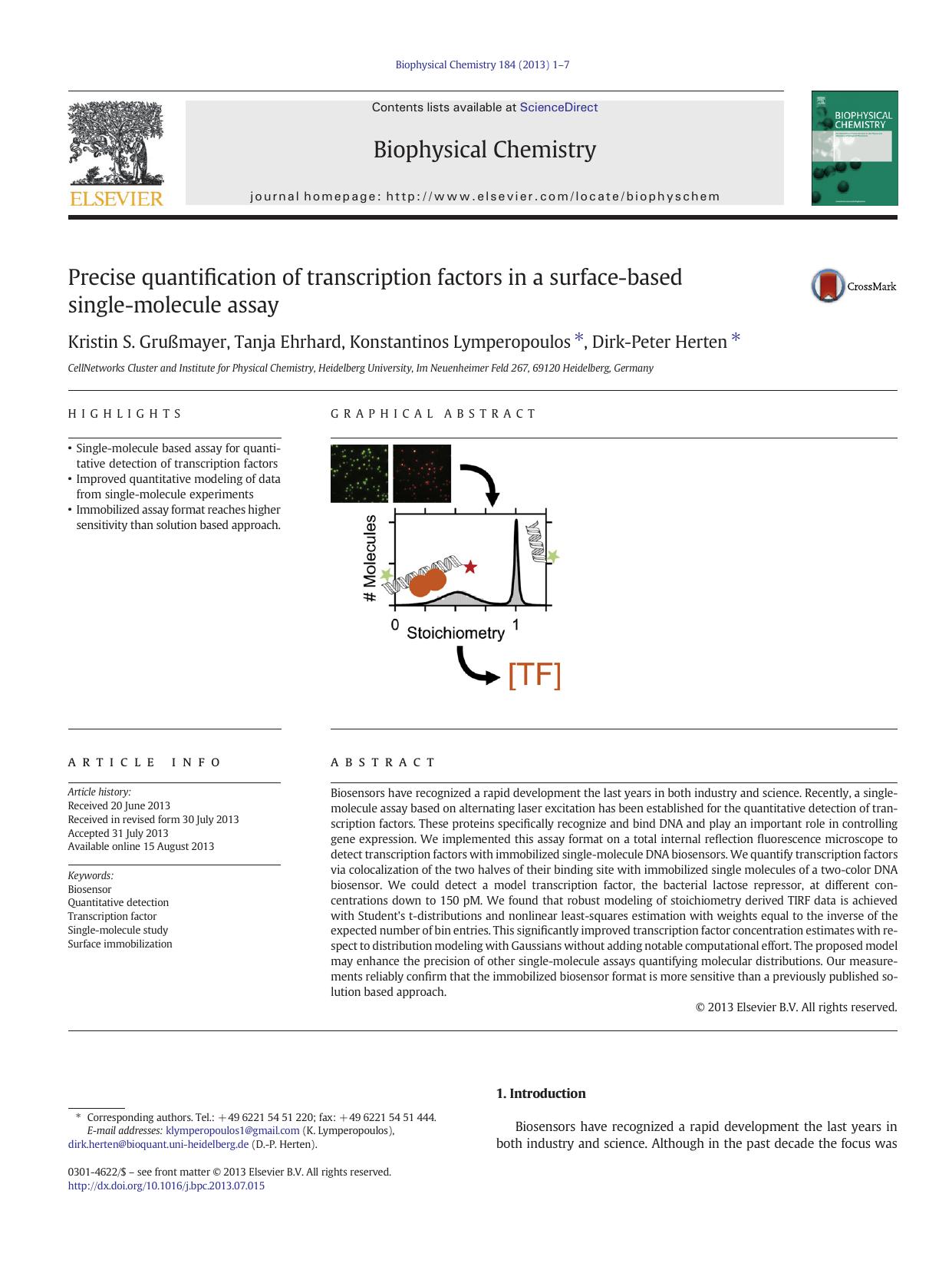 Precise quantification of transcription factors in a surface-based single-molecule assay by Kristin S. Grußmayer & Tanja Ehrhard & Konstantinos Lymperopoulos & Dirk-Peter Herten