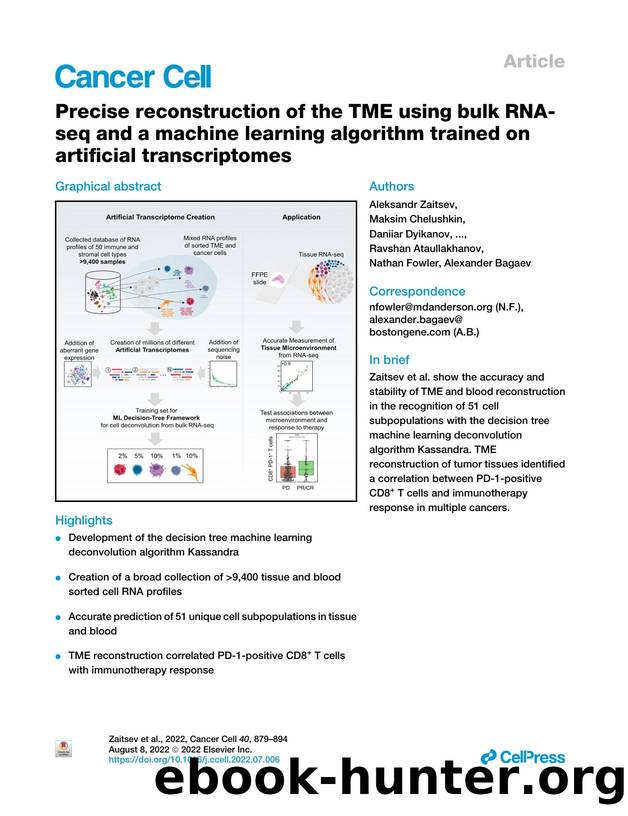Precise reconstruction of the TME using bulk RNA-seq and a machine learning algorithm trained on artificial transcriptomes by unknow