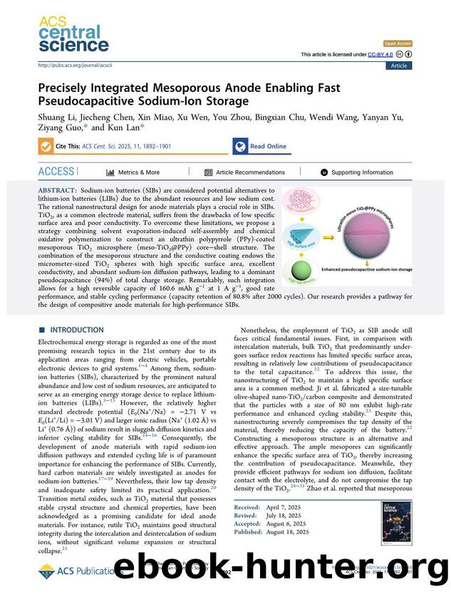 Precisely Integrated Mesoporous Anode Enabling Fast Pseudocapacitive Sodium-Ion Storage by unknow