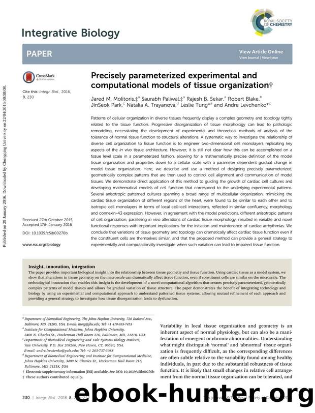 Precisely parameterized experimental and computational models of tissue organization by unknow