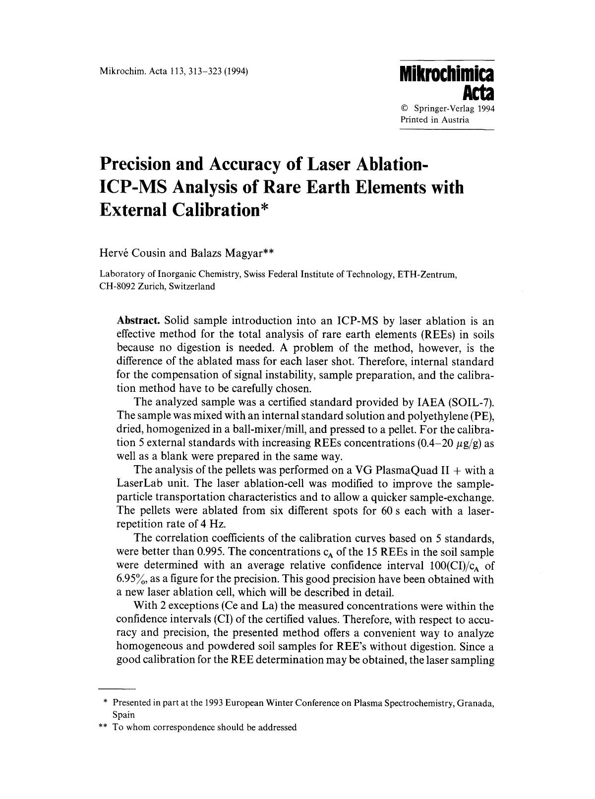 Precision and accuracy of laser ablation-ICP-MS analysis of rare earth elements with external calibration by Unknown