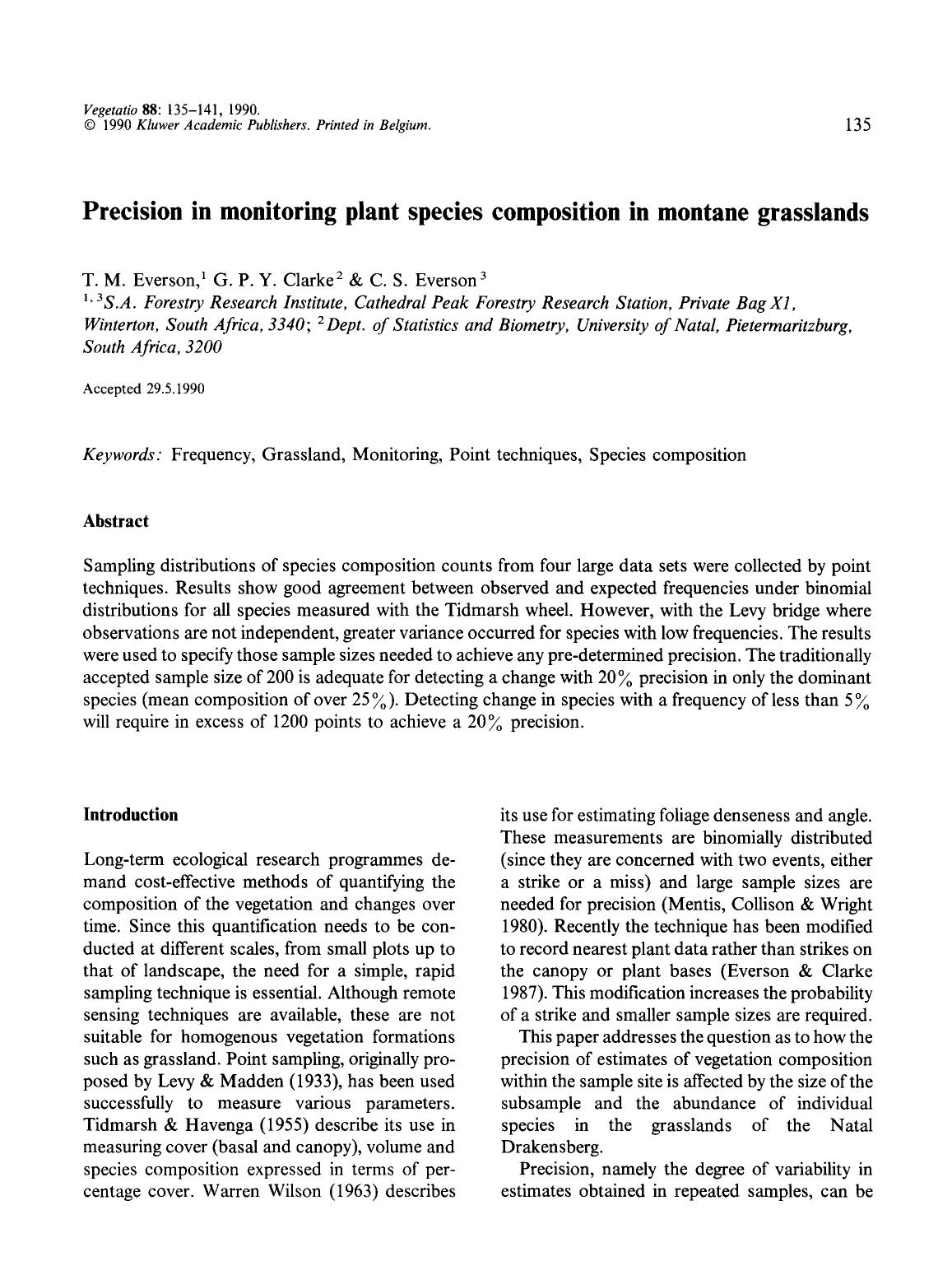Precision in monitoring plant species composition in montane grasslands by Unknown