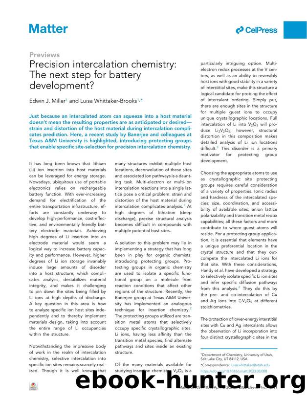 Precision intercalation chemistry: The next step for battery development? by Edwin J. Miller & Luisa Whittaker-Brooks