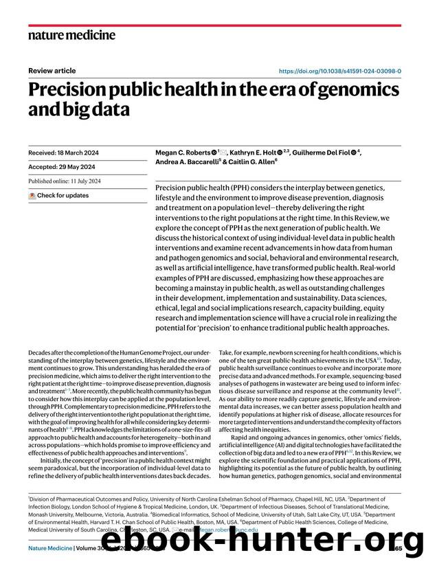 Precision public health in the era of genomics and big data by Megan C. Roberts & Kathryn E. Holt & Guilherme Fiol & Andrea A. Baccarelli & Caitlin G. Allen
