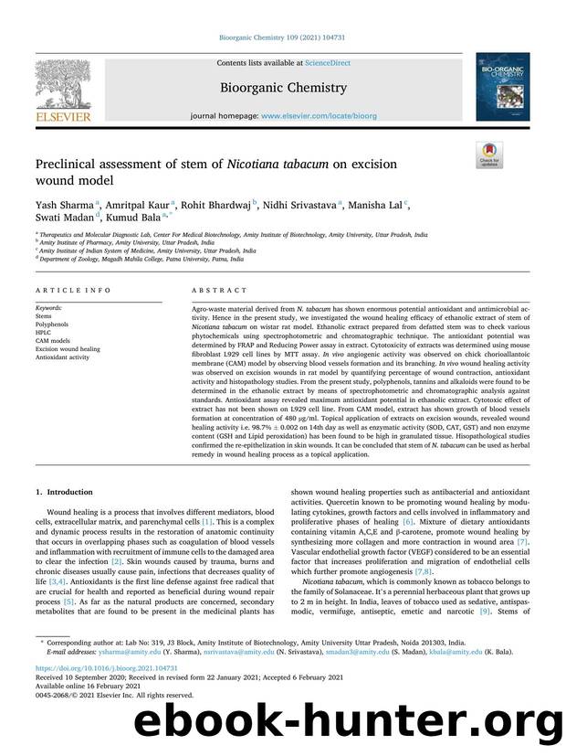 Preclinical assessment of stem of Nicotiana tabacum on excision wound model by unknow