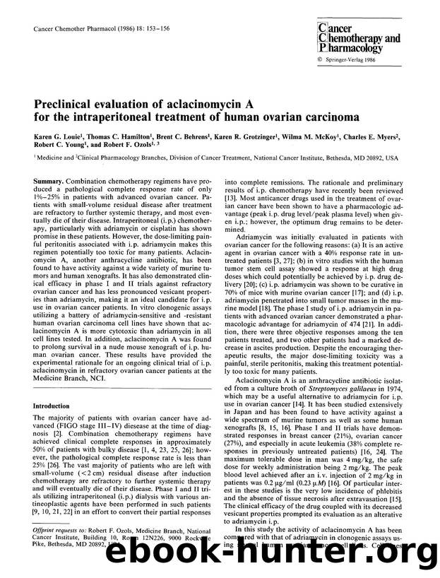 Preclinical evaluation of aclacinomycin A for the intraperitoneal treatment of human ovarian carcinoma by Unknown