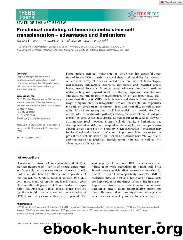 Preclinical modeling of hematopoietic stem cell transplantation â advantages and limitations by Unknown