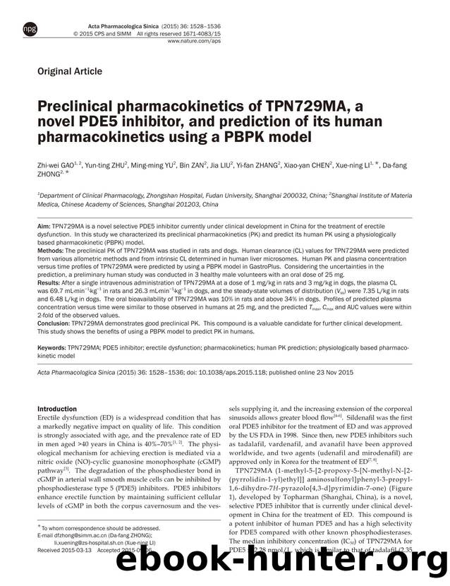 Preclinical pharmacokinetics of TPN729MA, a novel PDE5 inhibitor, and prediction of its human pharmacokinetics using a PBPK model by unknow