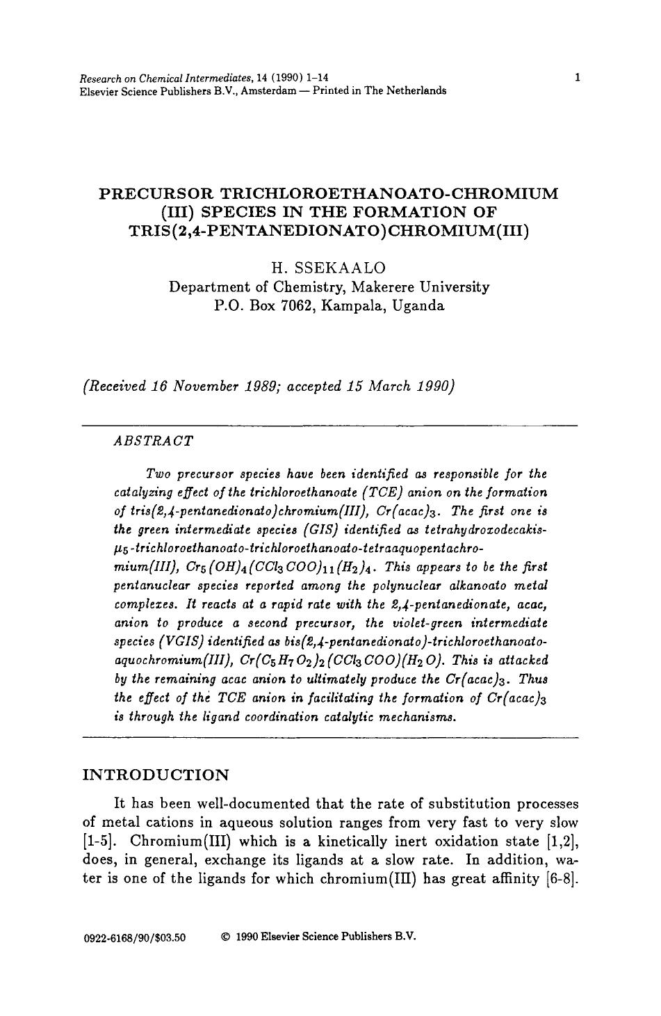 Precursor trichloroeth anoato-chromium (III) species in the formation of tris (2,4-pentanedionato) chromium (III) by Unknown