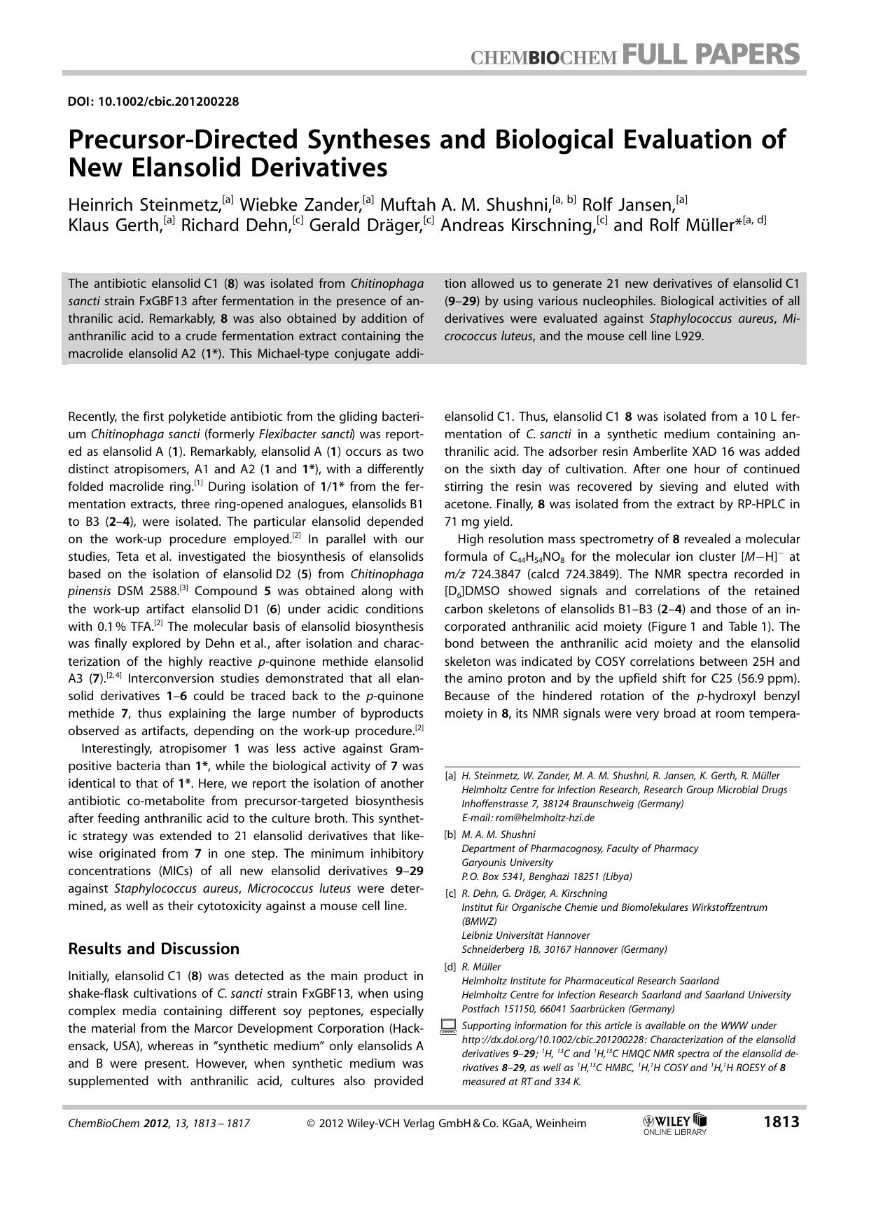 PrecursorDirected Syntheses and Biological Evaluation of New Elansolid Derivatives by Unknown