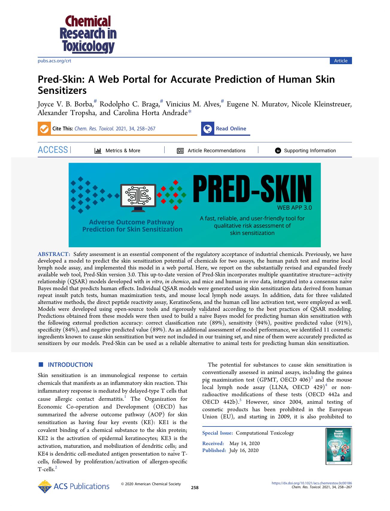 Pred-Skin: A Web Portal for Accurate Prediction of Human Skin Sensitizers by unknow
