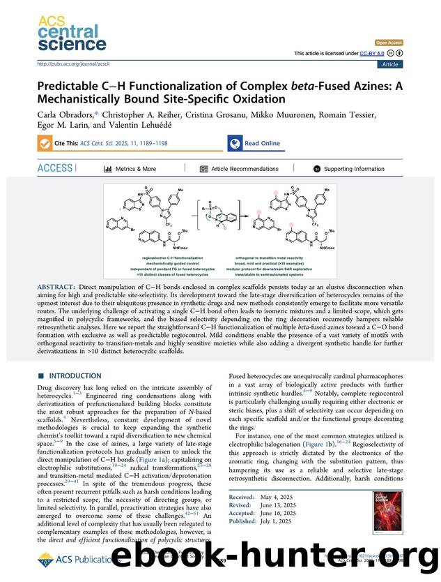 Predictable CâH Functionalization of Complex beta-Fused Azines: A Mechanistically Bound Site-Specific Oxidation by unknow
