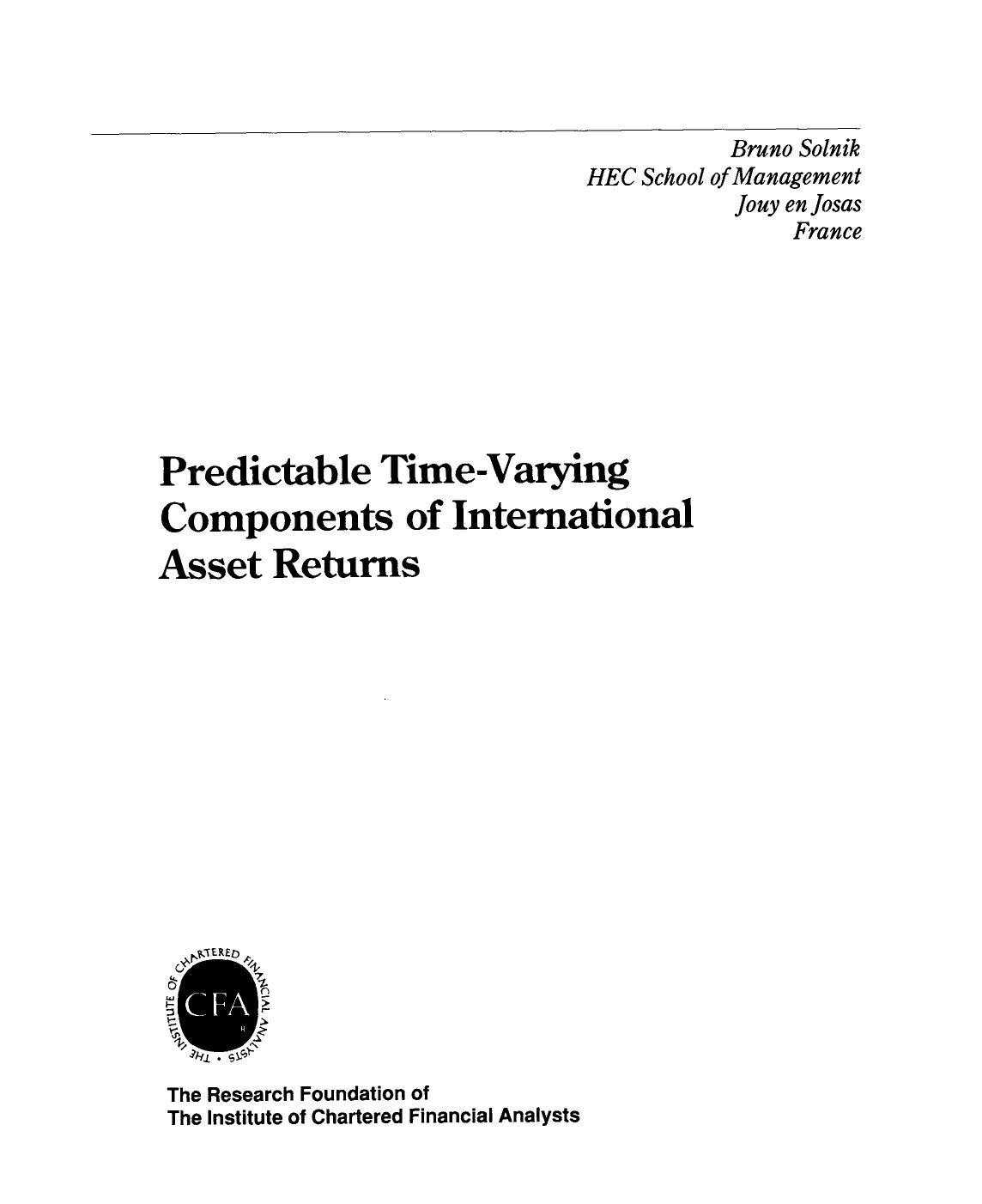 Predictable Time-Varying Components of International Asset Returns by Bruno H. Solnik