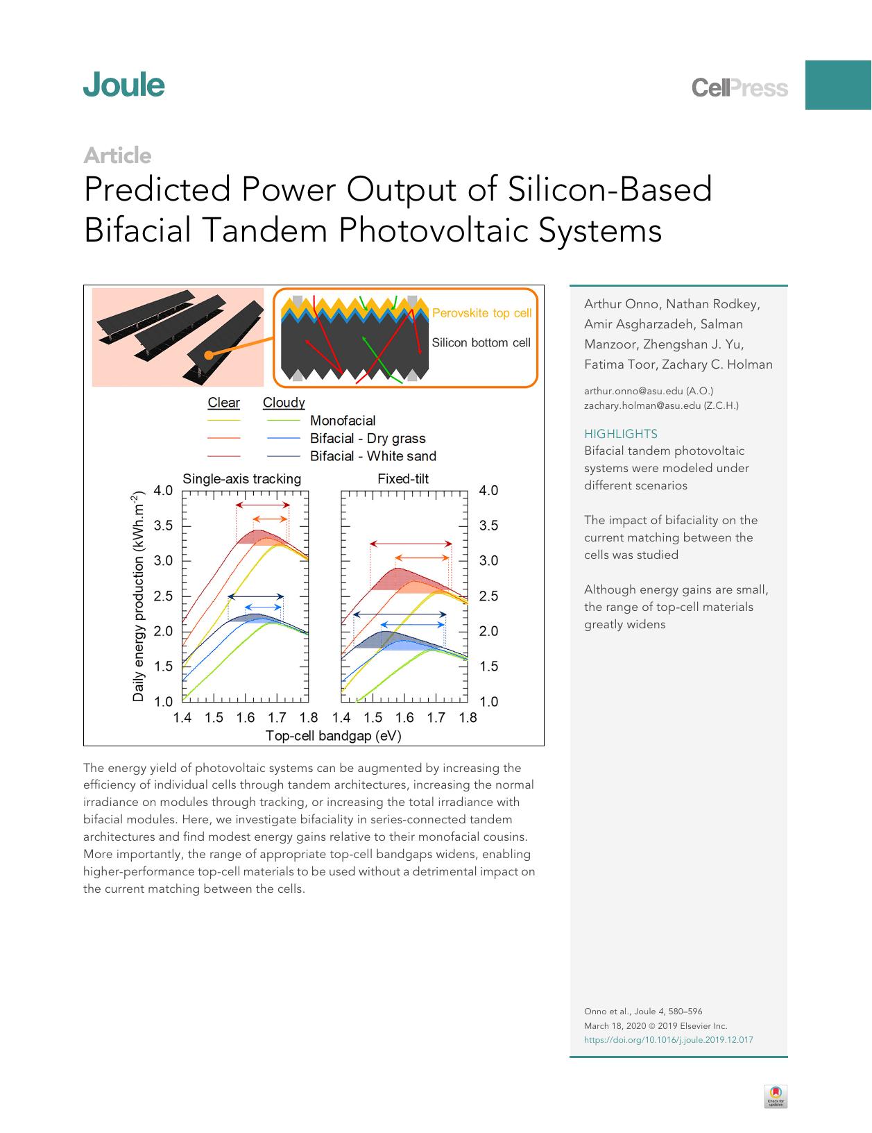 Predicted Power Output of Silicon-Based Bifacial Tandem Photovoltaic Systems by unknow
