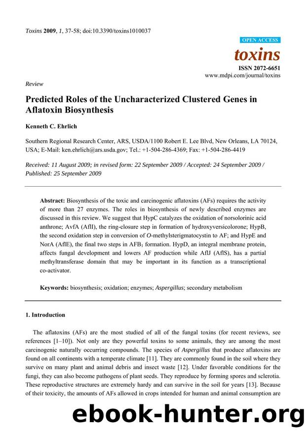 Predicted Roles of the Uncharacterized Clustered Genes in Aflatoxin Biosynthesis by Kenneth C. Ehrlich