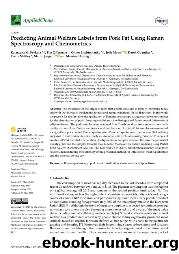 Predicting Animal Welfare Labels from Pork Fat Using Raman Spectroscopy and Chemometrics by unknow
