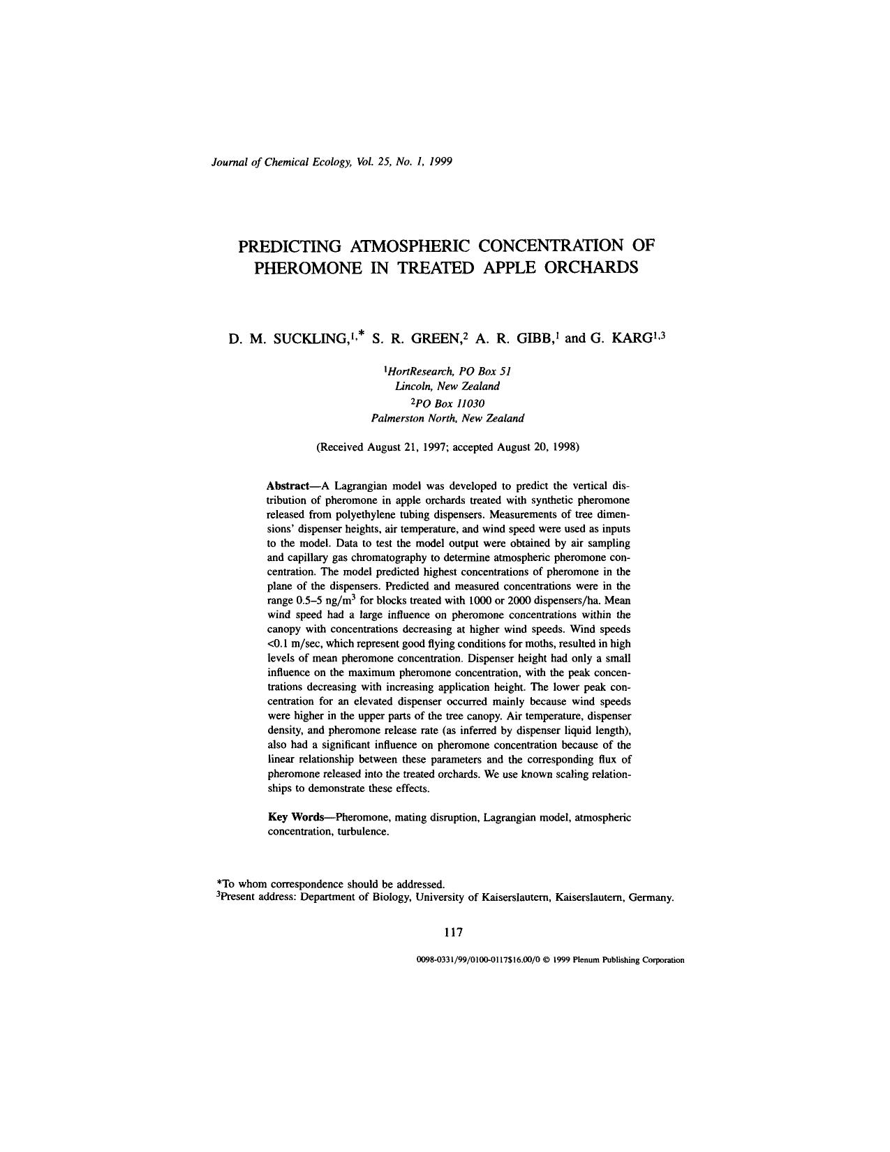Predicting Atmospheric Concentration of Pheromone in Treated Apple Orchards by Unknown