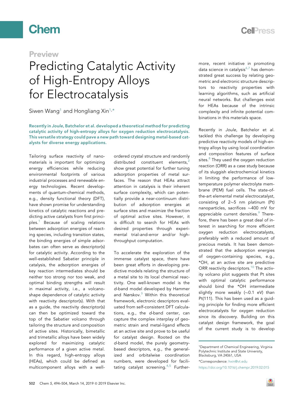 Predicting Catalytic Activity of High-Entropy Alloys for Electrocatalysis by Siwen Wang & Hongliang Xin