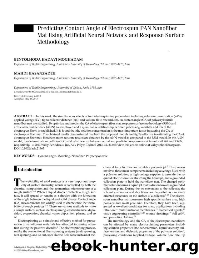 Predicting Contact Angle of Electrospun PAN Nanofiber Mat Using Artificial Neural Network and Response Surface Methodology by Unknown