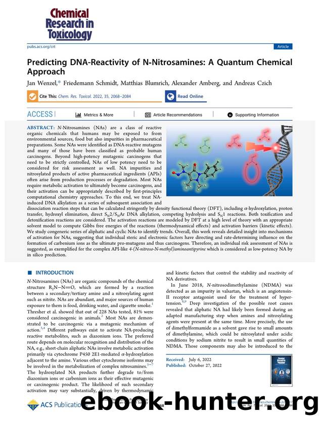 Predicting DNA-Reactivity of N-Nitrosamines: A Quantum Chemical Approach by Jan Wenzel Friedemann Schmidt Matthias Blumrich Alexander Amberg and Andreas Czich