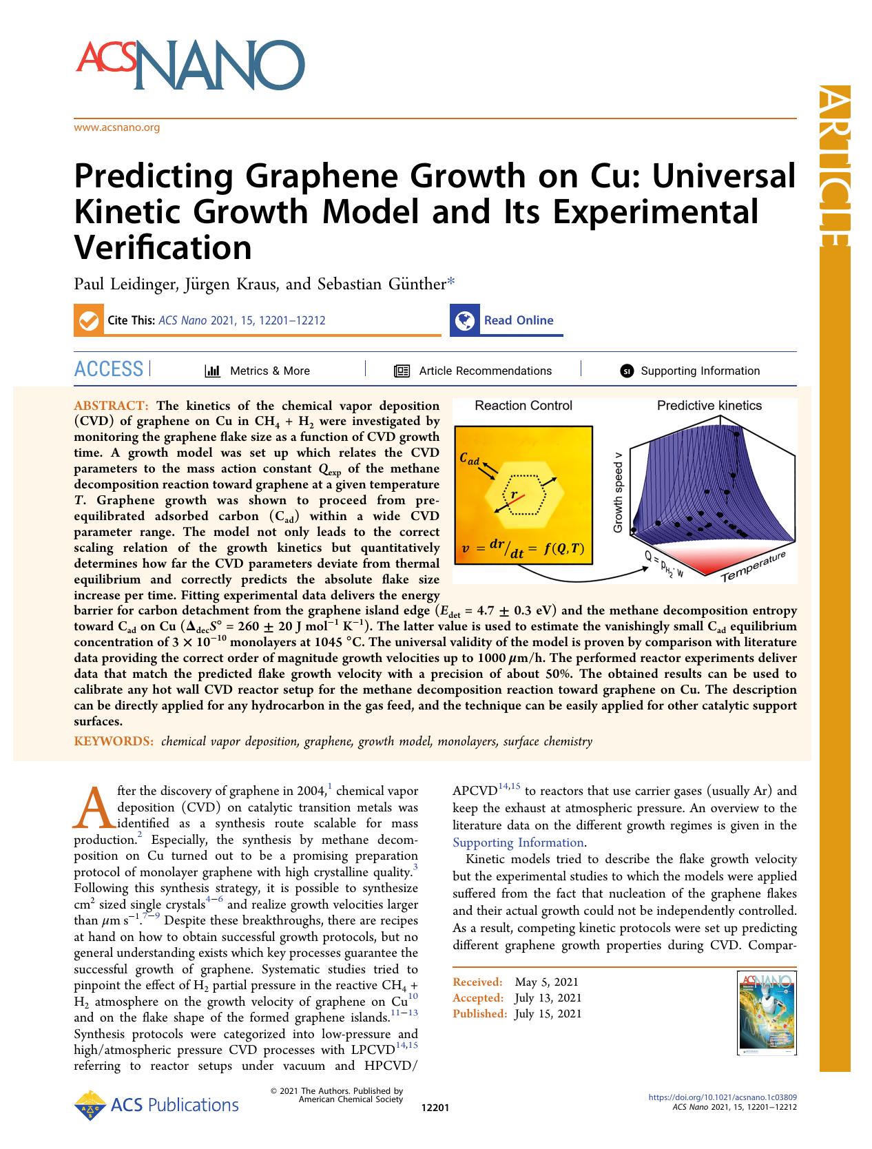 Predicting Graphene Growth on Cu: Universal Kinetic Growth Model and Its Experimental Verification by Paul Leidinger Jürgen Kraus and Sebastian Günther