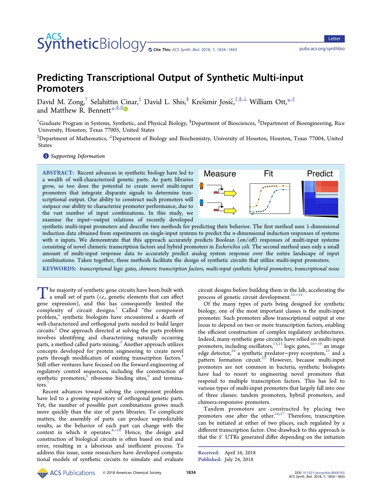 Predicting Transcriptional Output of Synthetic Multi-input Promoters by unknow