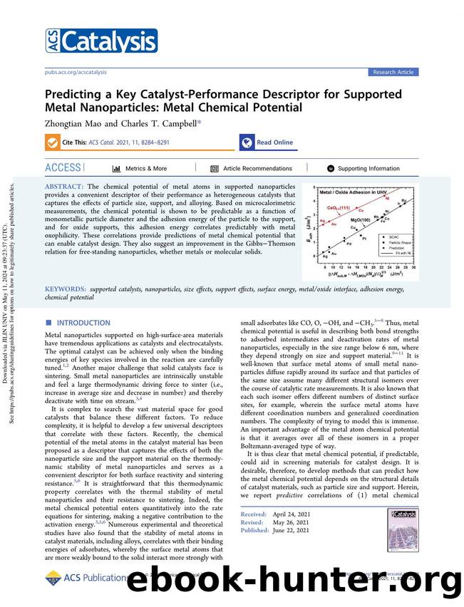 Predicting a Key Catalyst-Performance Descriptor for Supported Metal Nanoparticles: Metal Chemical Potential by Zhongtian Mao & Charles T. Campbell