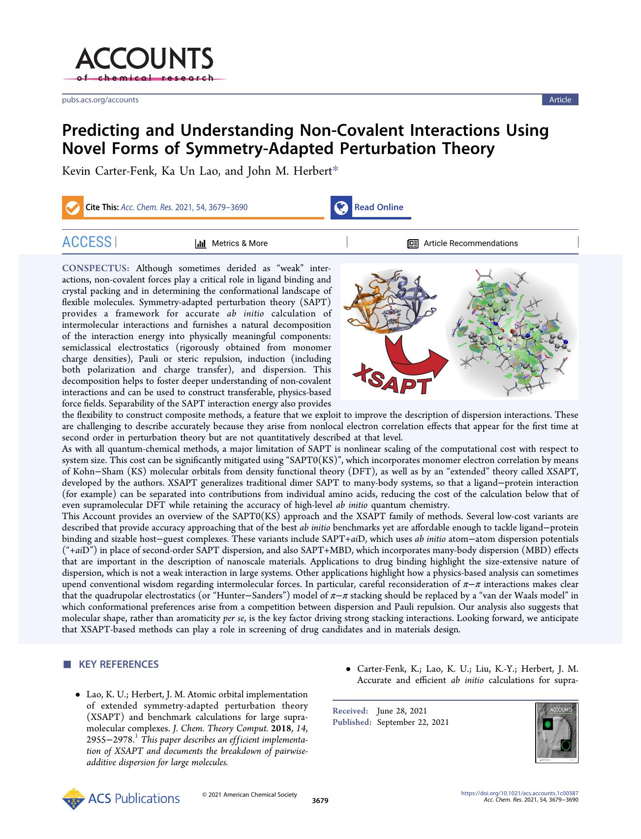 Predicting and Understanding Non-Covalent Interactions Using Novel Forms of Symmetry-Adapted Perturbation Theory by Kevin Carter-Fenk Ka Un Lao and John M. Herbert
