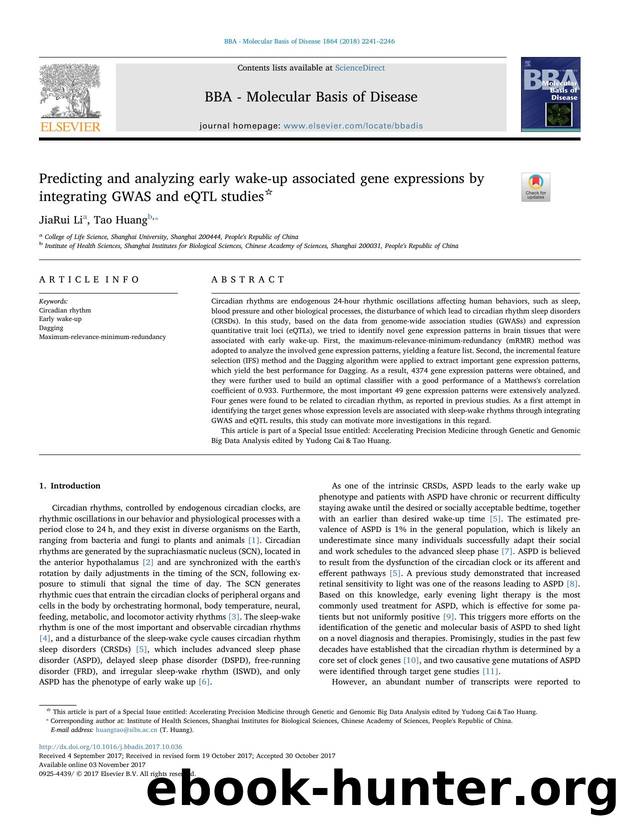 Predicting and analyzing early wake-up associated gene expressions by integrating GWAS and eQTL studies by JiaRui Li & Tao Huang
